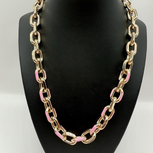 Thalia Sodi Jewelry - Thalia Sodi Chunky Gold Tone 19" Chain Statement Necklace w/ Pink Enamel